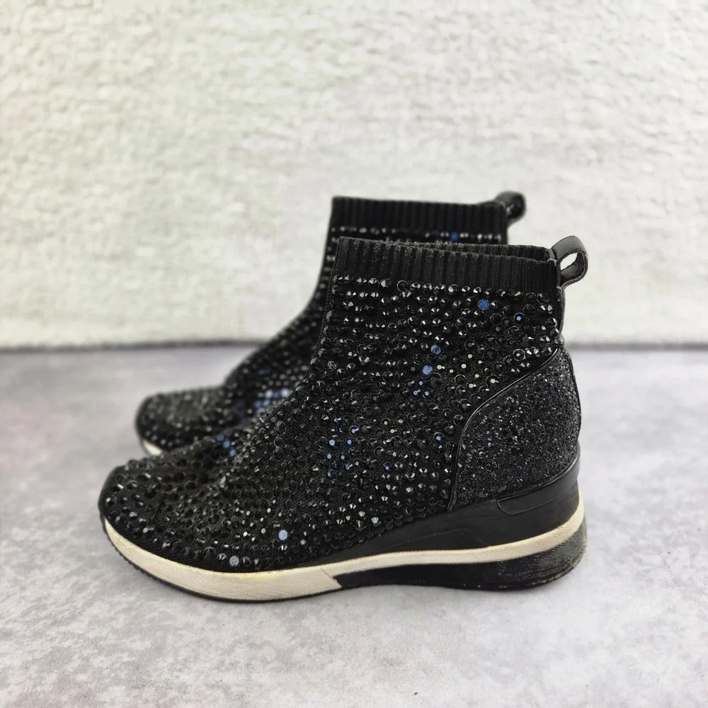 Michael Michael Kors Skyler Black Rhinestone Glitter Wedge Sock Sneakers Sz 7.5